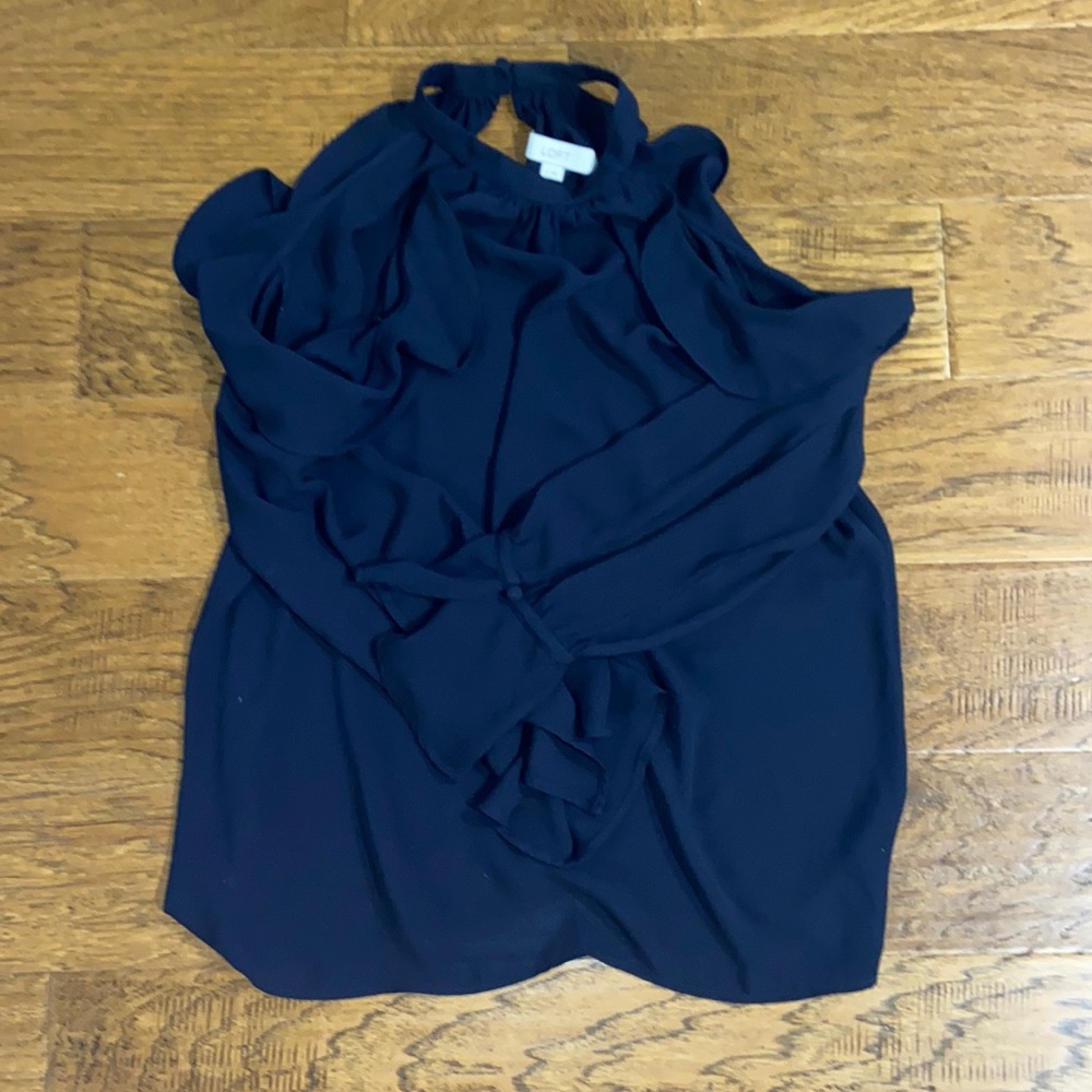 Long sleeved, open shoulder, Navy top